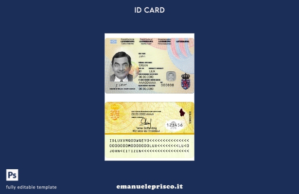 modello di documento d'identità lussemburghese in stile verificato